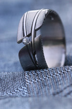 Diamond and damasteel stainless damascus ring hybrid collection