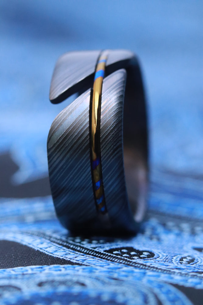 NEW BLACK ZRTI HYBRID*** Black ZrTi ring 8-10mm , timascus ring, mokuti ring, hypoallergenic jewelry, Zirconium inlay, mokuti ring
