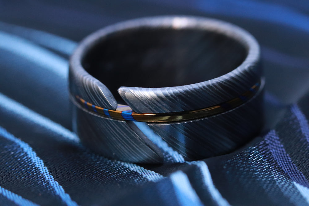 NEW BLACK ZRTI HYBRID*** Black ZrTi ring 8-10mm , timascus ring, mokuti ring, hypoallergenic jewelry, Zirconium inlay, mokuti ring