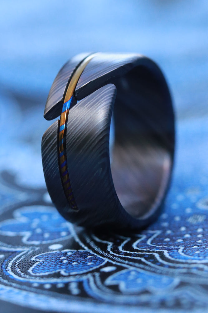 NEW BLACK ZRTI HYBRID*** Black ZrTi ring 8-10mm , timascus ring, mokuti ring, hypoallergenic jewelry, Zirconium inlay, mokuti ring