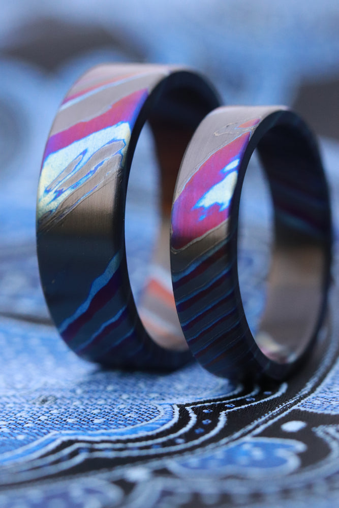 Timascus zrti set 2 rings 2.5mm-9mm wide timascus ring, mokuti ring  black timascus ring