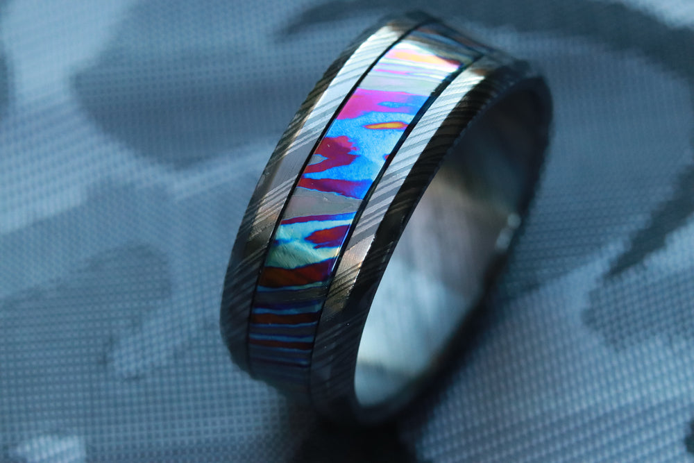 GRY BLKZRTI " Limited Edition Series-10mm niobium zirconium ring, black ring, timascus ring, wedding band