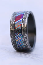 Weathered Black Zirconium,  zrti ring 10mm mens timascus ring, mokuti ring titanium damascus ring, mens rings weathered ring black ring