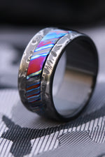 Weathered Black Zirconium,  zrti ring 10mm mens timascus ring, mokuti ring titanium damascus ring, mens rings weathered ring black ring