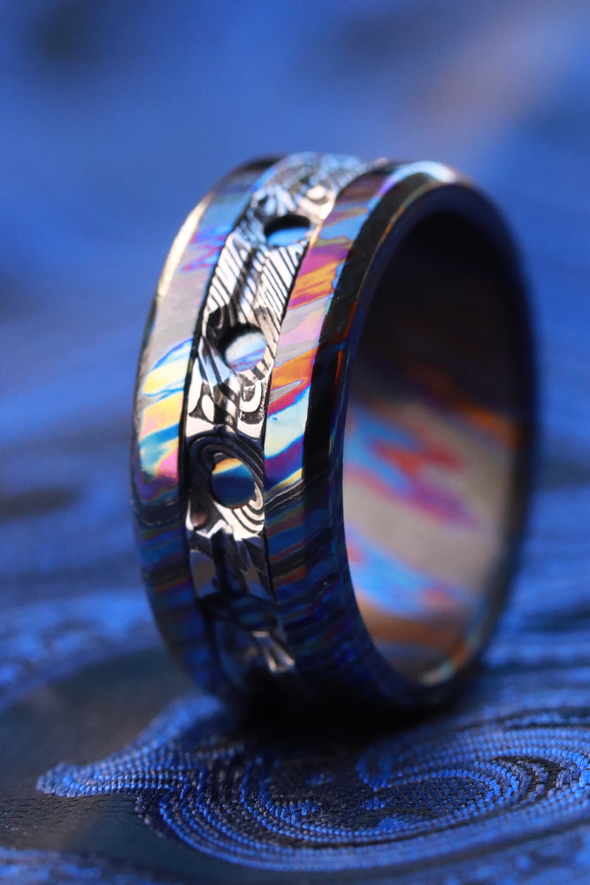 Grayson GRY9T BLCRL Limited Edition Series-9mm Timascus / Mokuti timascus & damasteel  ring,mens ring, mokuti ring, Damascus ring