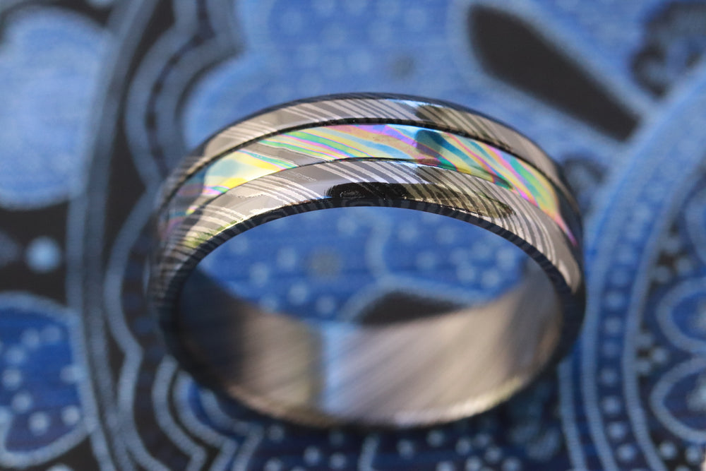 GRY8 BLKZRTI " florescent Limited Edition Series-8mm niobium zirconium ring, timascus ring, black ring