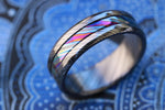 GRY8 BLKZRTI " florescent Limited Edition Series-8mm niobium zirconium ring, timascus ring, black ring