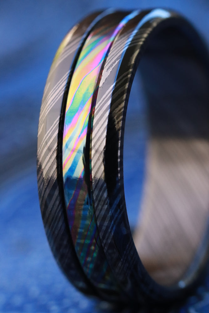 GRY8 BLKZRTI " florescent Limited Edition Series-8mm niobium zirconium ring, timascus ring, black ring