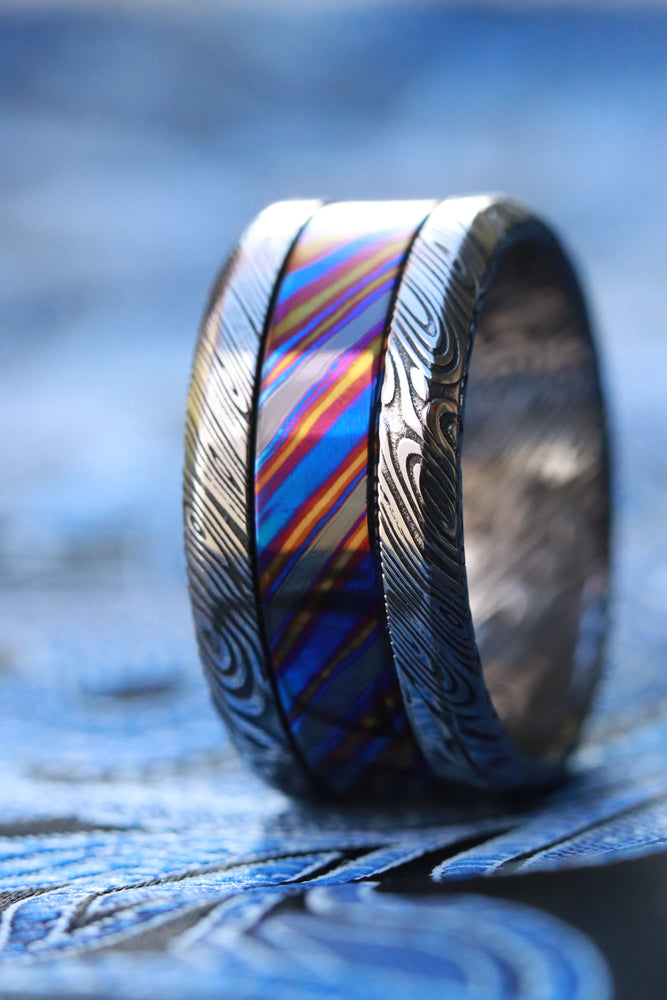 Grayson GRY115 BLK CRL " Limited Edition Series-11.5mm titanium damascus Timascus ring, damascus ring