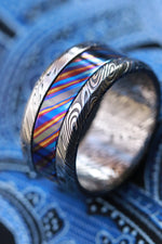 Grayson GRY115 BLK CRL " Limited Edition Series-11.5mm titanium damascus Timascus ring, damascus ring