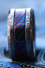 Grayson GRY115 BLK CRL " Limited Edition Series-11.5mm titanium damascus Timascus ring, damascus ring