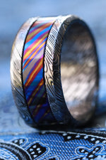 Grayson GRY115 BLK CRL " Limited Edition Series-11.5mm titanium damascus Timascus ring, damascus ring