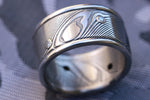Diamonds and damasteel 12mm customizable ring damascus wave