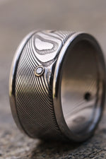 Diamonds and damasteel 12mm customizable ring damascus wave