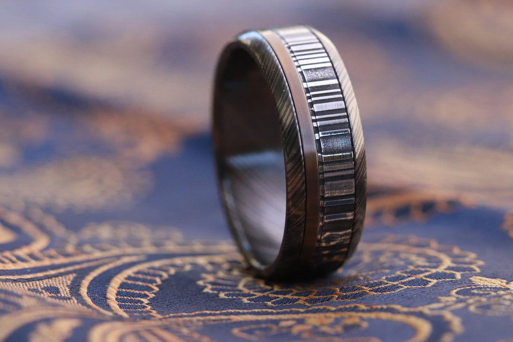 8mm wide black niobium zirconium / damasteel /ZrTi & titanium