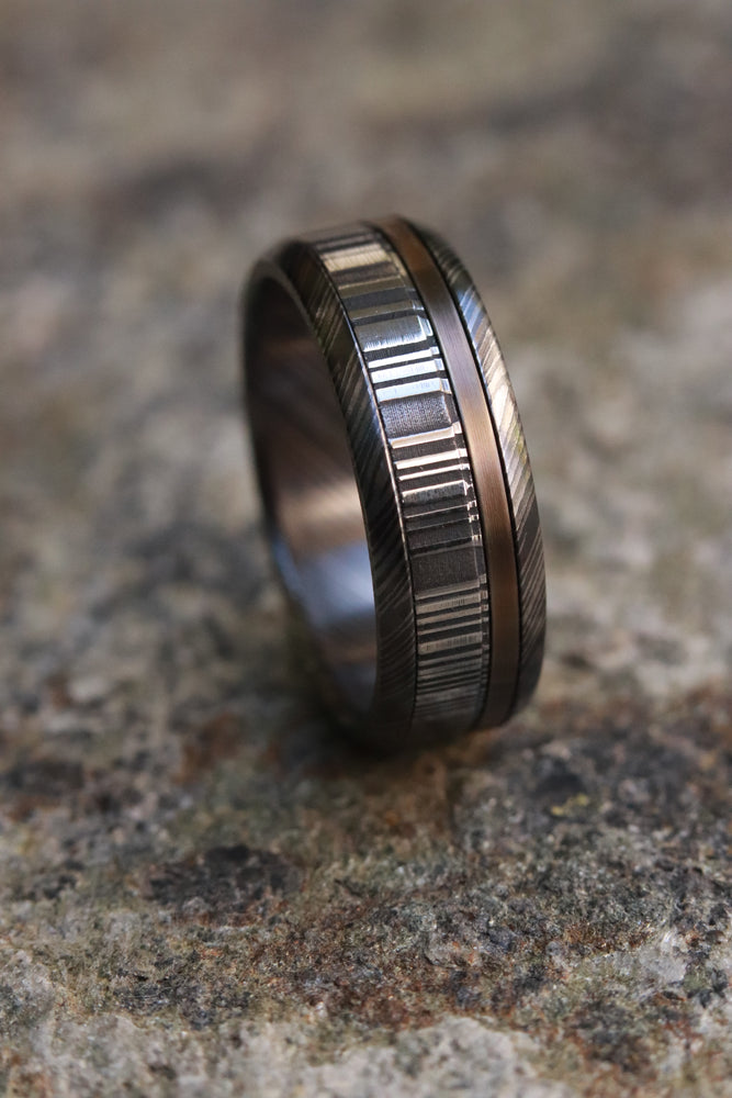 8mm wide black niobium zirconium / damasteel /ZrTi & titanium