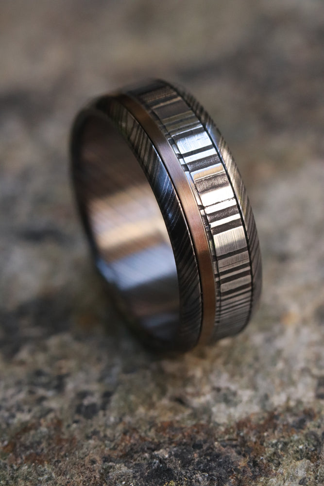 8mm wide black niobium zirconium / damasteel /ZrTi & titanium