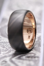 Reserved #01& 02 for Christopher : 14k & black ZrTi/NbZr, domed shape! 9mm niobium zirconium damascus