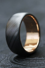 Reserved #01& 02 for Christopher : 14k & black ZrTi/NbZr, domed shape! 9mm niobium zirconium damascus