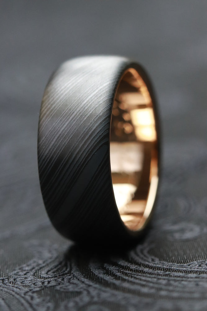 Reserved #01& 02 for Christopher : 14k & black ZrTi/NbZr, domed shape! 9mm niobium zirconium damascus