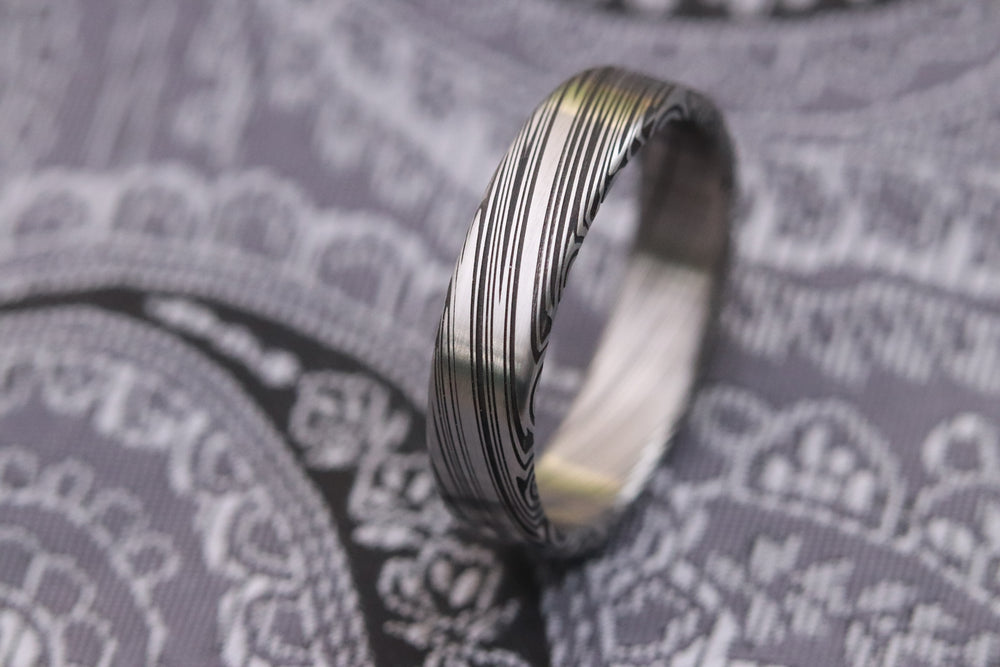 5.5mm Damascus steel ring Stainless Damasteel "s/b dark leaf" Customizable ring! Darker color etch. Damascus steel ring mens rings wedding band