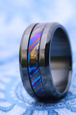 Grayson BLK" Limited Edition Series-10mm titanium damascus Timascus / Mokuti timascus & black titanium ring, black timascus ring, mokuti ring