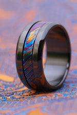 Grayson BLK" Limited Edition Series-10mm titanium damascus Timascus / Mokuti timascus & black titanium ring, black timascus ring, mokuti ring