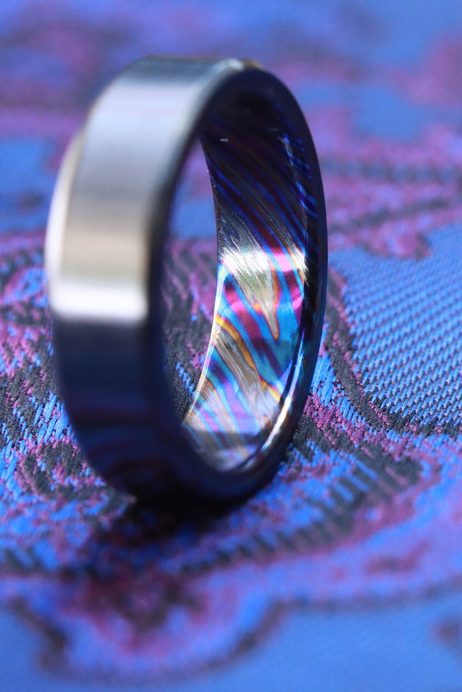 6mm Black titanium chamfered / ZrTi black timascus ring, mens rings weddingrings, zirconium titanium