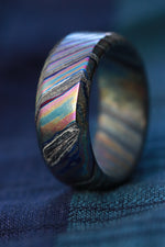 Florescent LIMITED EDITION customizable 8mm ring chamfered edge Solid Black Timascus ring 3mm-9mm wide timascus ring, mokuti ring (polished finish)