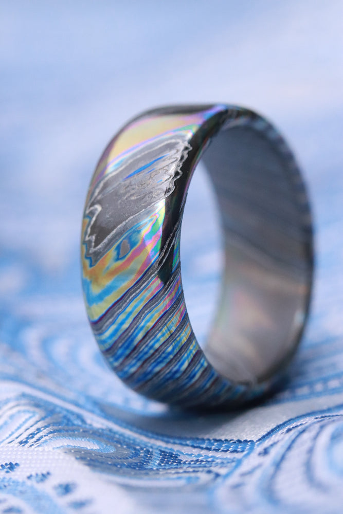 Florescent LIMITED EDITION customizable 8mm ring rolled edge Solid Black Timascus ring 3mm-9mm wide timascus ring, mokuti ring (polished finish)