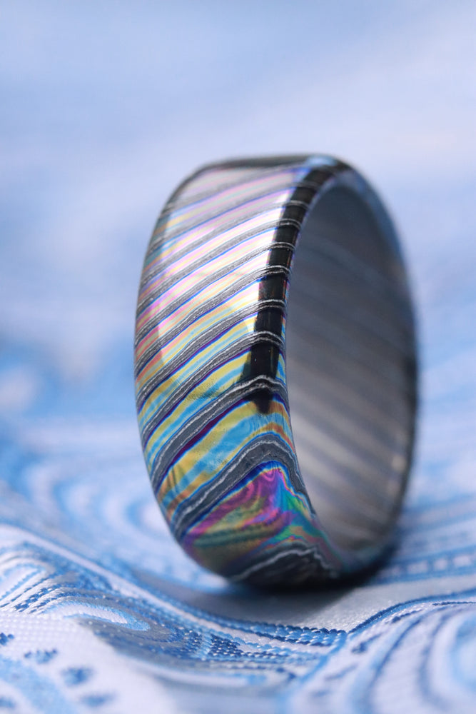 Florescent LIMITED EDITION customizable 8mm ring rolled edge Solid Black Timascus ring 3mm-9mm wide timascus ring, mokuti ring (polished finish)