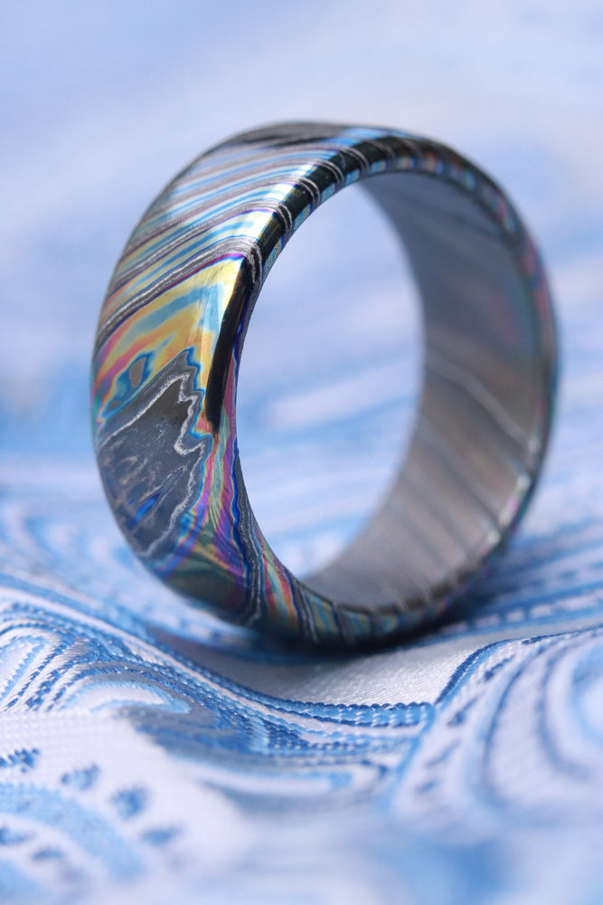 Florescent LIMITED EDITION customizable 8mm ring rolled edge Solid Black Timascus ring 3mm-9mm wide timascus ring, mokuti ring (polished finish)