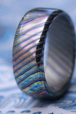 Florescent LIMITED EDITION customizable 8mm ring rolled edge Solid Black Timascus ring 3mm-9mm wide timascus ring, mokuti ring (polished finish)