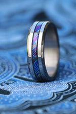 Grayson Blue" Limited Edition Series- 6mm titanium damascus Timascus / Mokuti timascus & black titanium ring, black timascus ring, mokuti ring