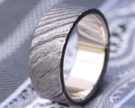 18k white stone timascus, zrti, gold lined zirconium titanium damascus wedding band