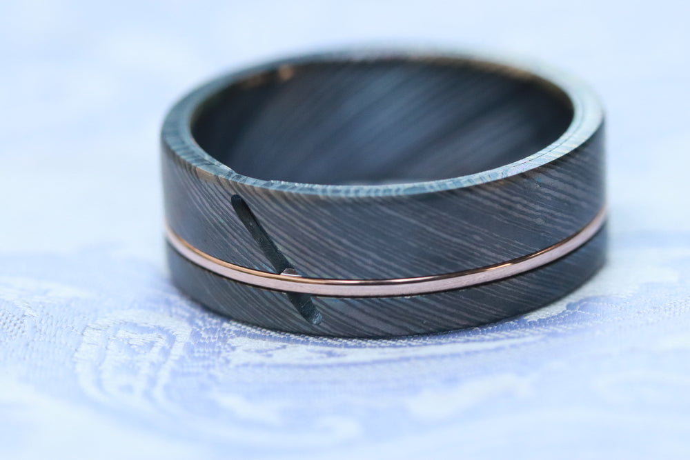 14k rose gold and niobium zirconium damascus hybrid