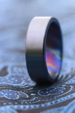 Black titanium 6-8mm zirconium band Black / ZrTi brushed ziconium timascus ring,black timascus ring, mens rings weddingrings