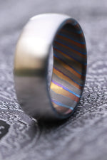 8mm domed titanium ring Black / ZrTi brushed titanium timascus ring,black timascus ring, mens rings weddingrings, zirconium damascus