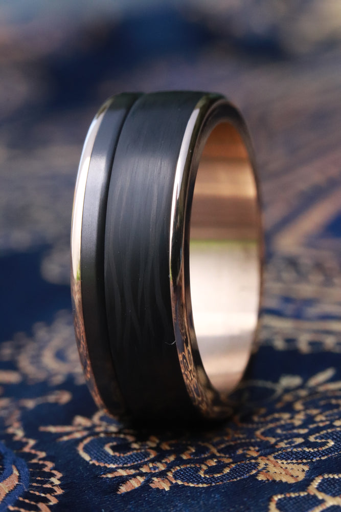 Gold & Carbon fiber zirconium 14k 18k customizable ring gold wedding ring