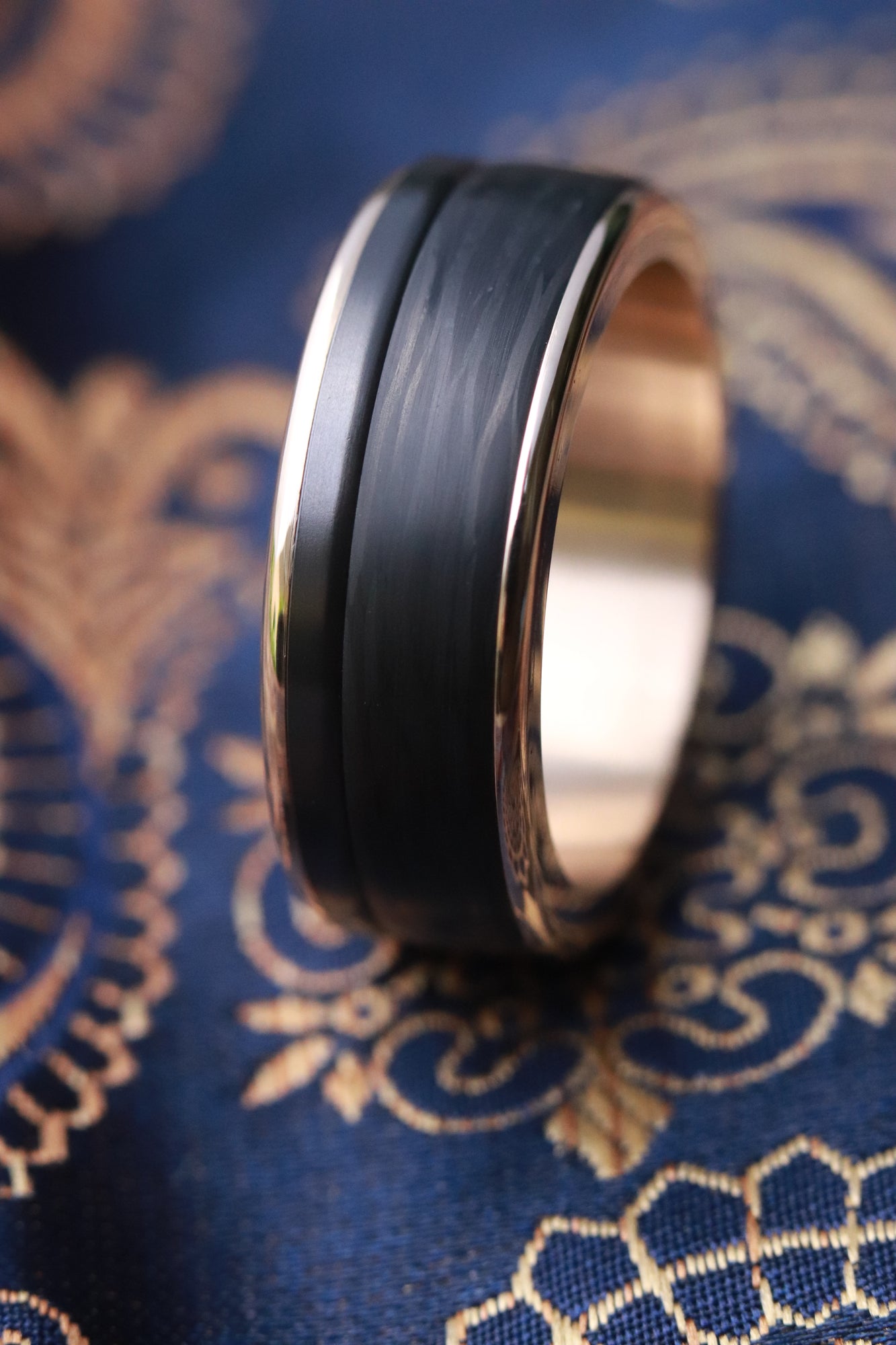 14K Rose Gold Ring With Carbon Fiber Custom Made Band – Stonebrook Jewelry