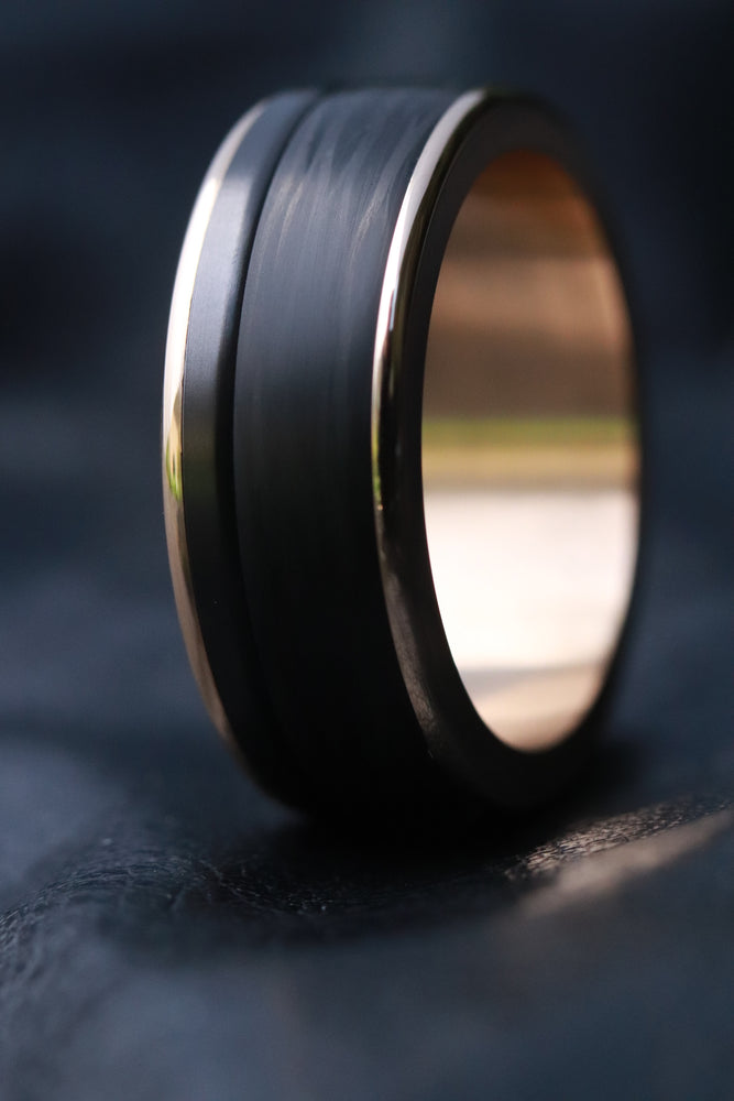 Gold & Carbon fiber zirconium 14k 18k customizable ring gold wedding ring
