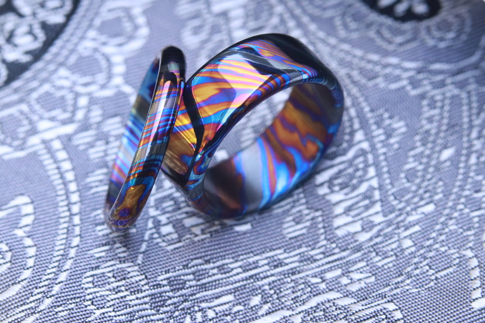 Timascus zrti set 2 rings 2.5mm-9mm wide timascus ring, mokuti ring  black timascus ring