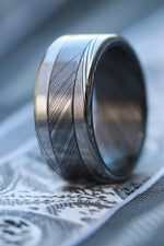 NbZr 10mm wide black zrti & damasteel band