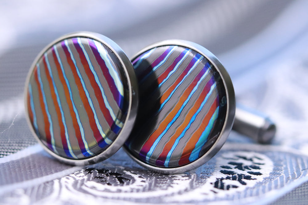 Timascus cufflink, zirconium titanium cufflinks