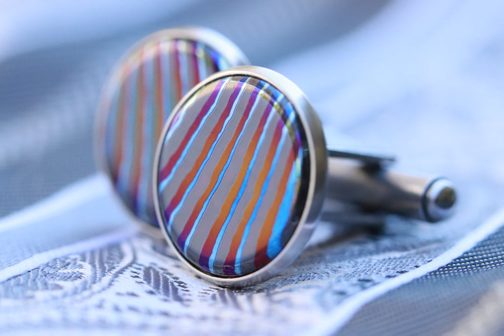 Timascus cufflink, zirconium titanium cufflinks