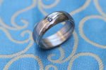 Damasteel ring 7mm wide /  2mm deep blue sapphire 14k gold customizable
