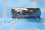 Damasteel ring 7mm wide /  2mm deep blue sapphire 14k gold customizable