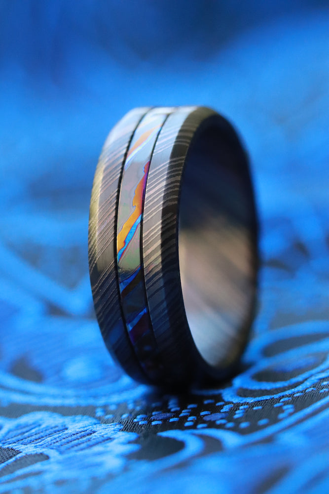 GRY8 NBZR "  Limited Edition Series-8mm niobium zirconium ring, black ring, zirconium titanium Timascus ring