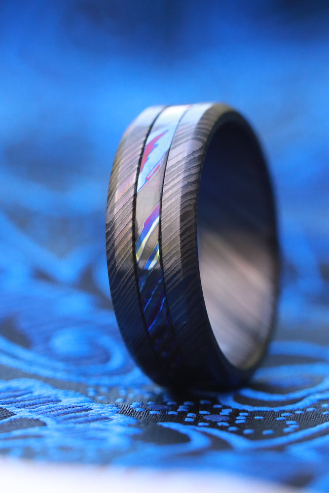 GRY8 NBZR "  Limited Edition Series-8mm niobium zirconium ring, black ring, zirconium titanium Timascus ring