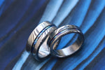 Matching ring set 8mm /5.5mm wave damasteel and ZrTi band